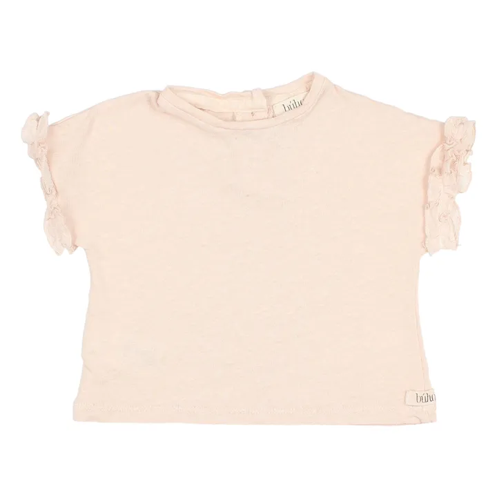 T-Shirt in lino con volants | Rosa incarnato- Immagine del prodotto n°0