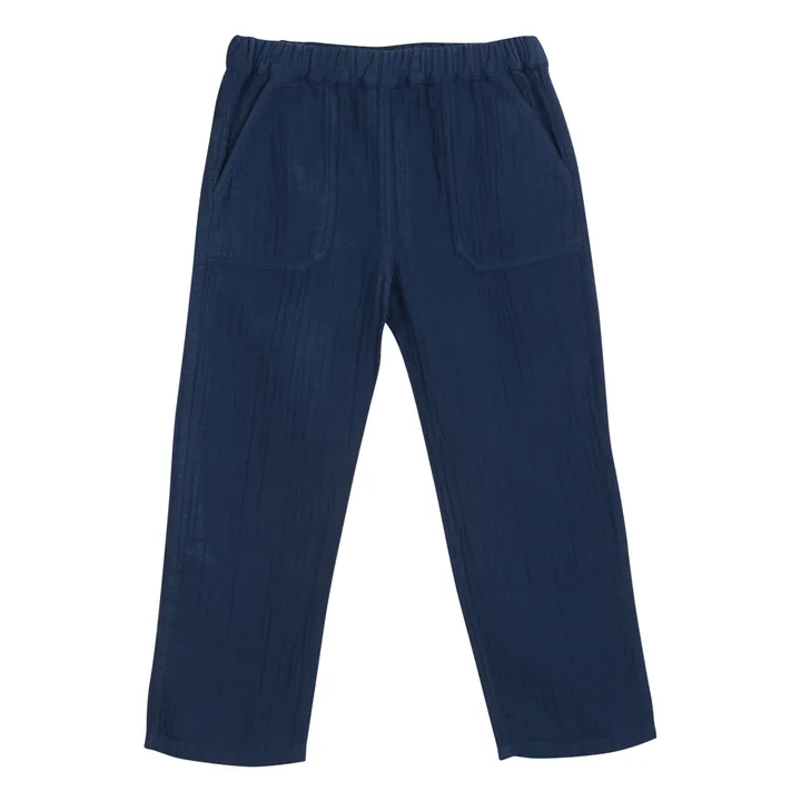 Pantaloni in garza di cotone Batcha | Blu marino- Immagine del prodotto n°0