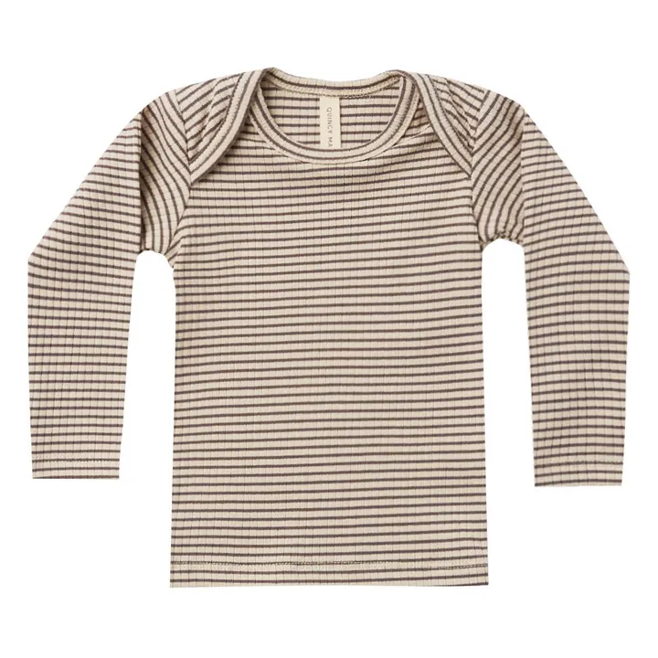 Ribbed Organic Cotton Striped T-Shirt  | Brown- Product image n°0