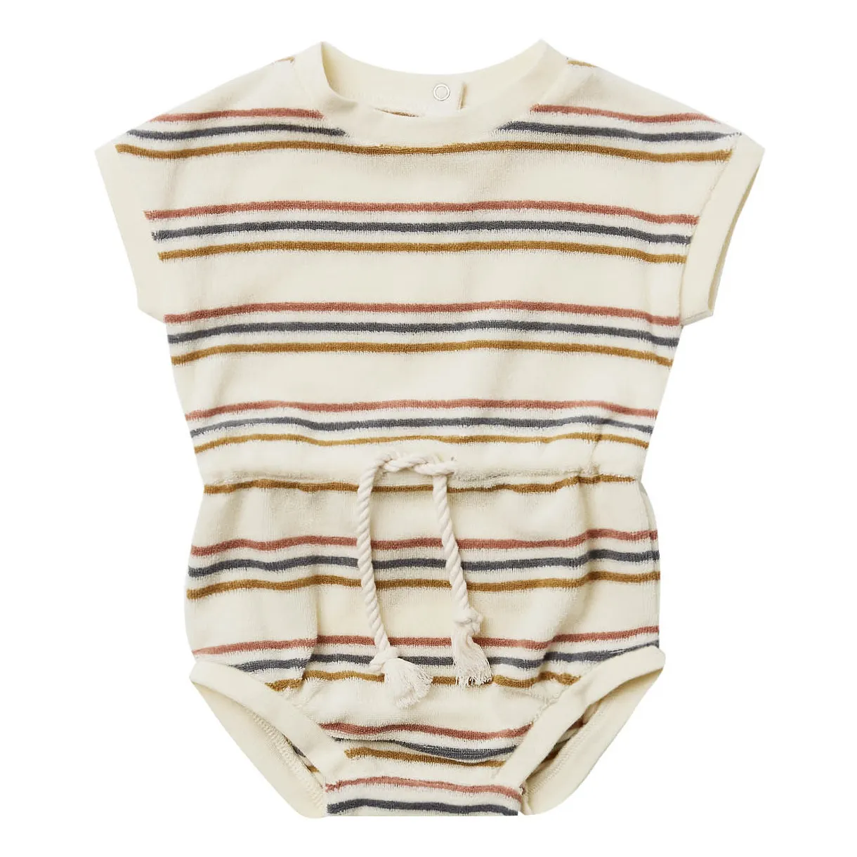 Quincy Mae Striped Organic Cotton Terry Cloth Romper Off white