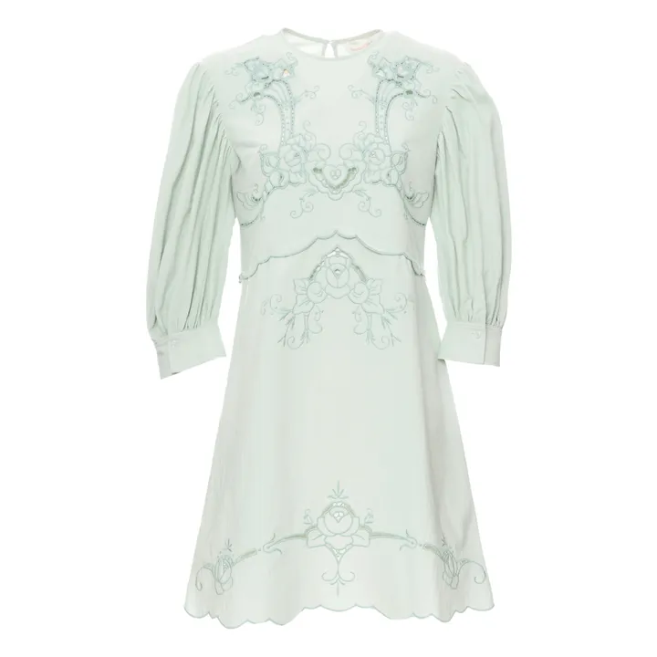 Embroidered Dress | Green water- Product image n°0