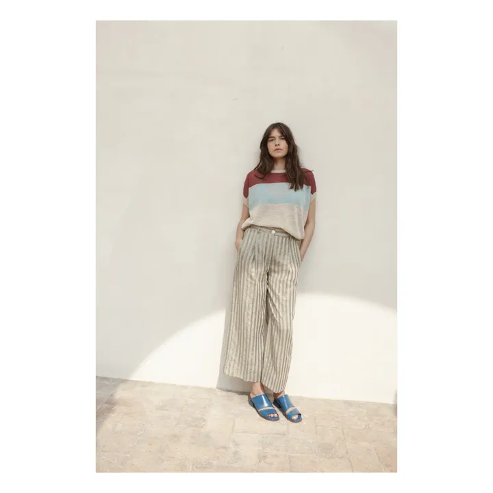 Chamois Linen Striped Lurex Trousers  | Grey- Product image n°1