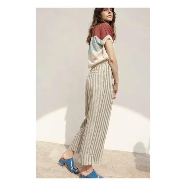 Chamois Linen Striped Lurex Trousers  | Grey- Product image n°3