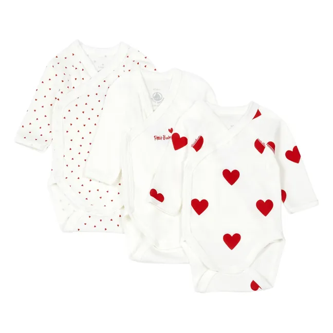 Lot 3 Bodies Cœur Croisés Coton Bio | Rouge