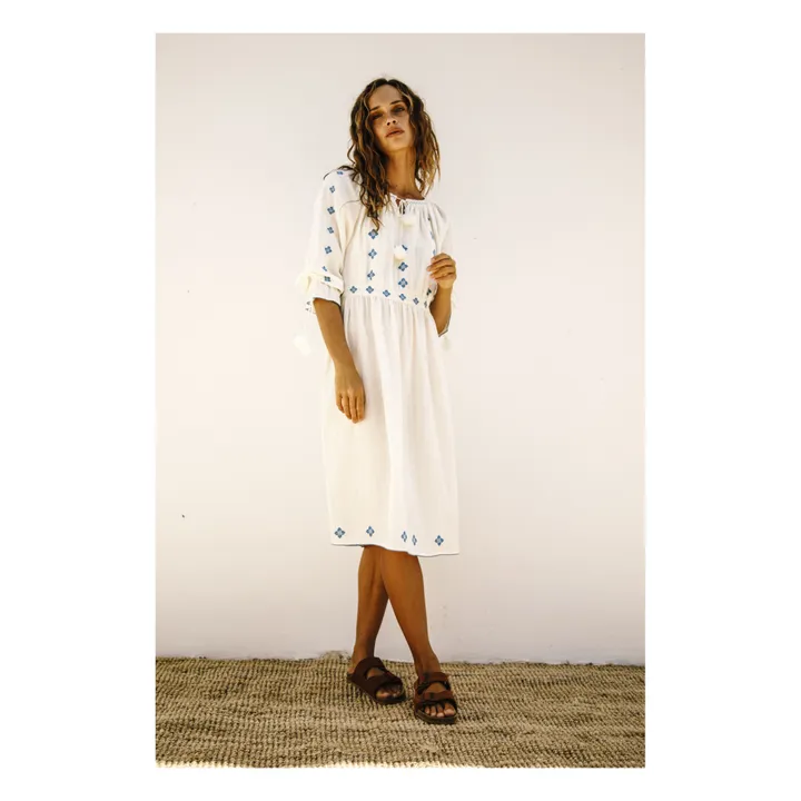 Kleid aus Bio-Baumwolle Folk - Damenkollektion  | Weiß- Produktbild Nr. 1