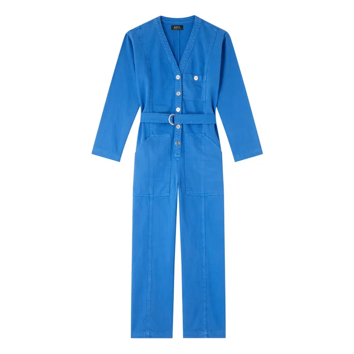 Gaelle Dyed Cotton Canvas Jumpsuit  | Blue- Product image n°0
