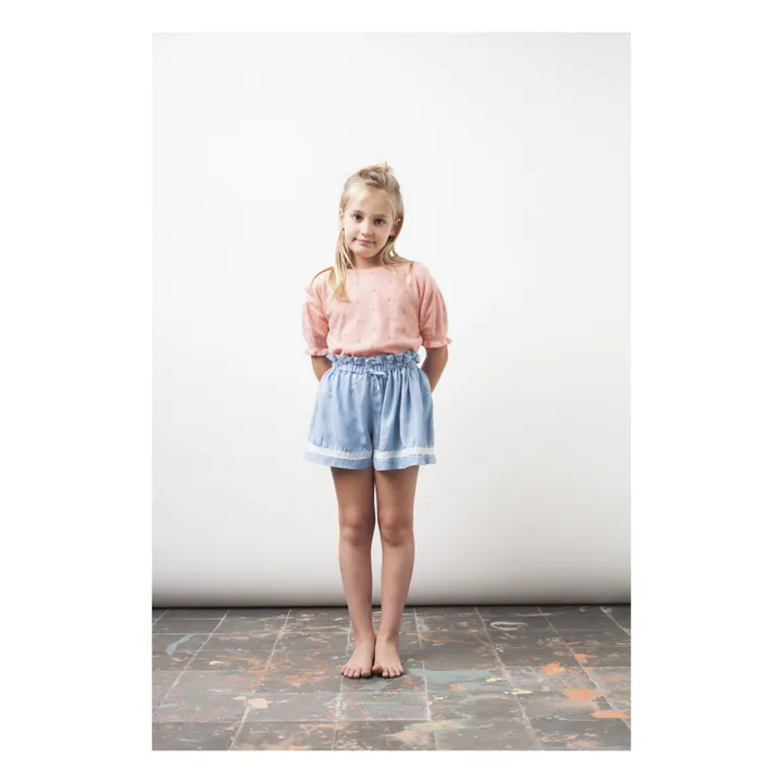 Chambray Lace Shorts  | Denim blue- Product image n°1