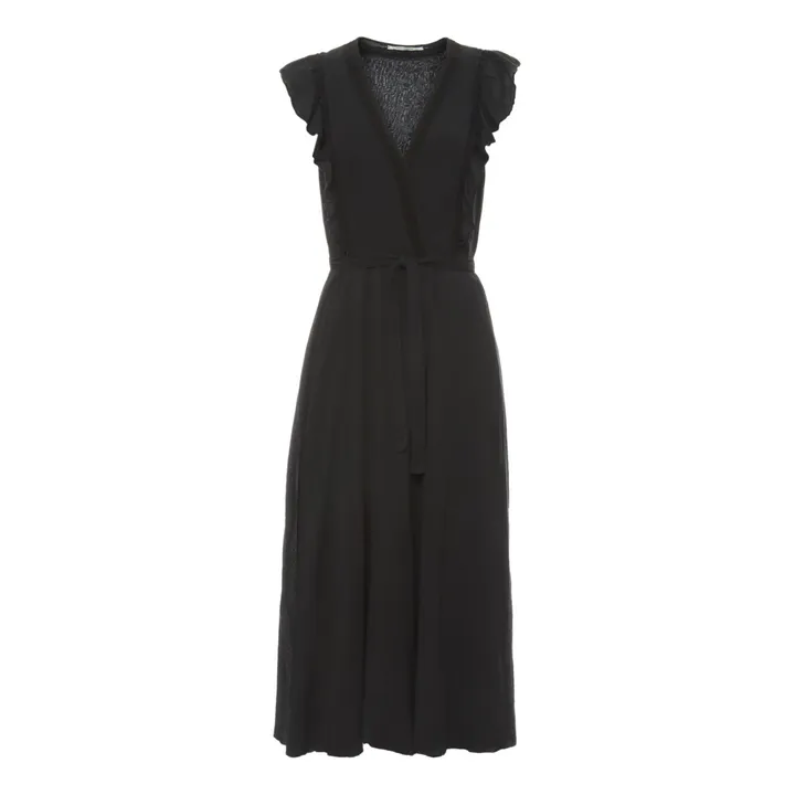 Crinkle Cotton Gauze Wrap Dress | Black- Product image n°0