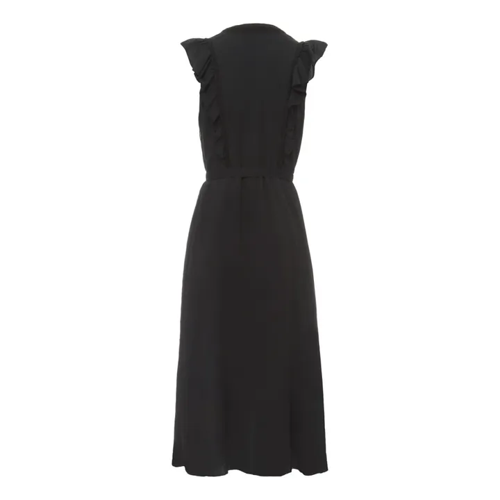 Crinkle Cotton Gauze Wrap Dress | Black- Product image n°4