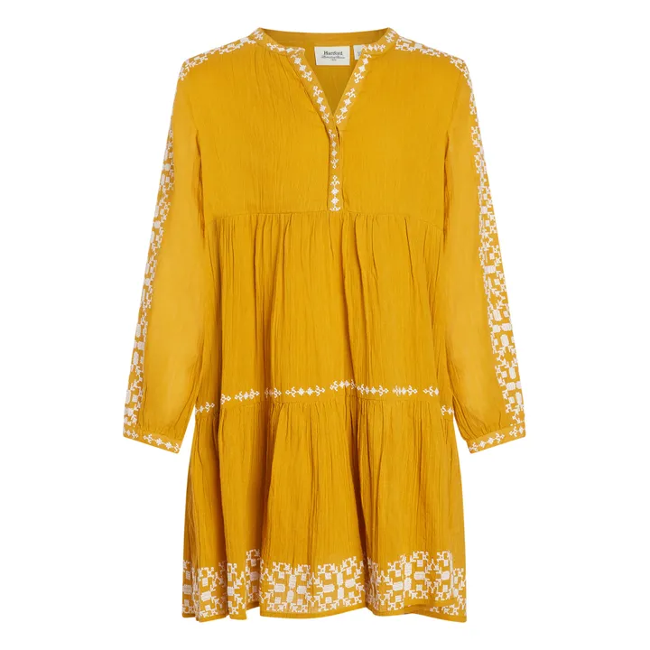 Kleid Bestickt Baumwollgaze Rubis | Gelb- Produktbild Nr. 0