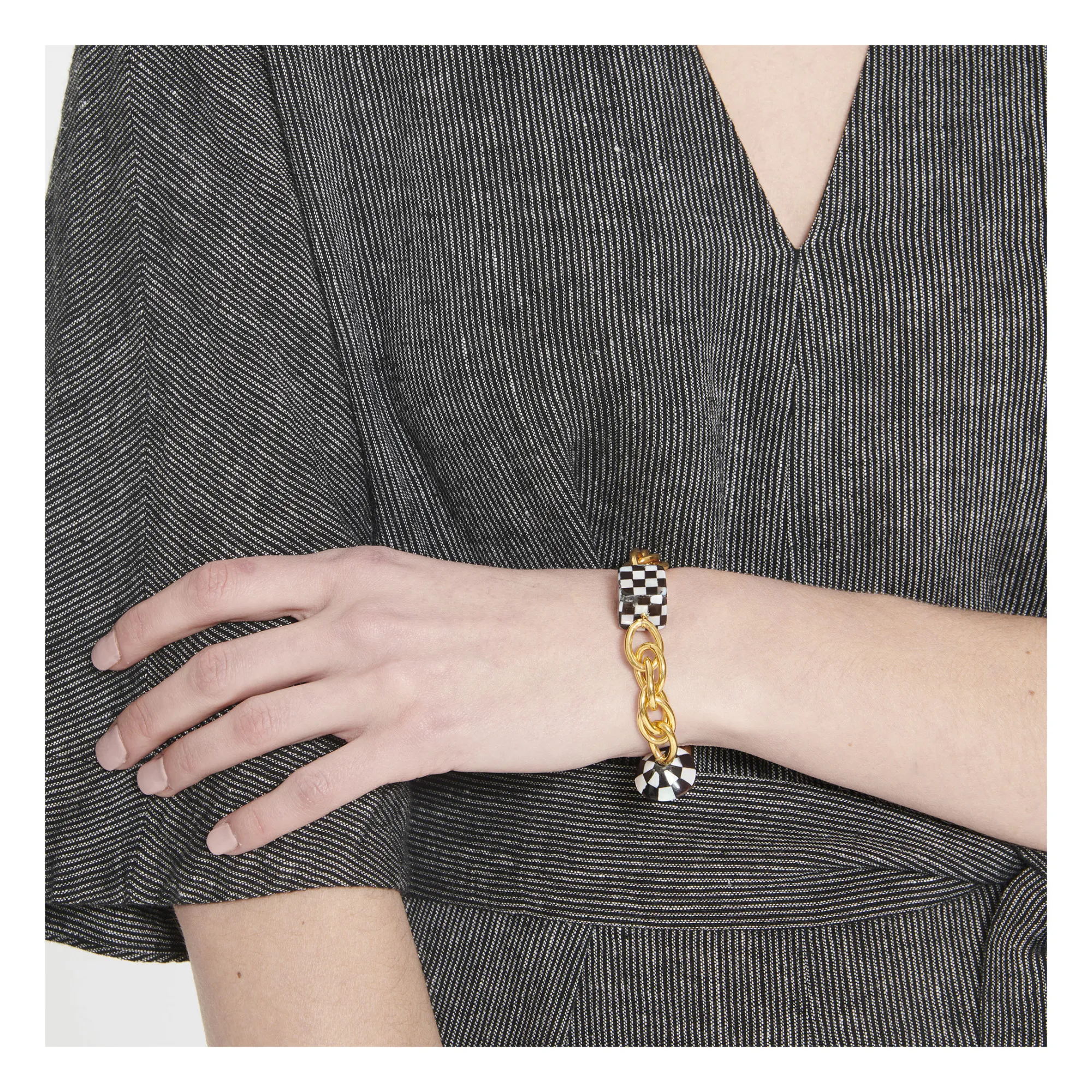 Bracelet en Plaqué Or 24 ct Damiers | Noir- Image produit n°1