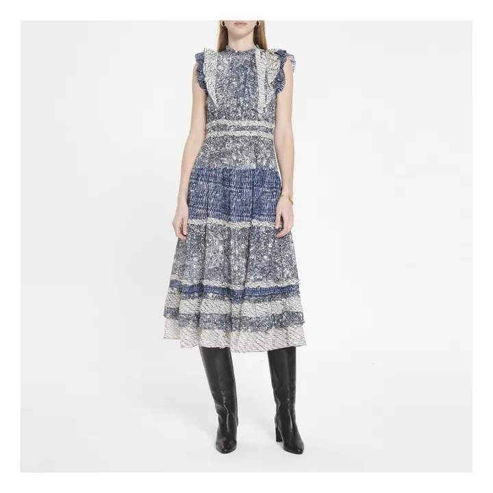 Kiri Marble Patchwork Dress  | Indigo blue- Product image n°1