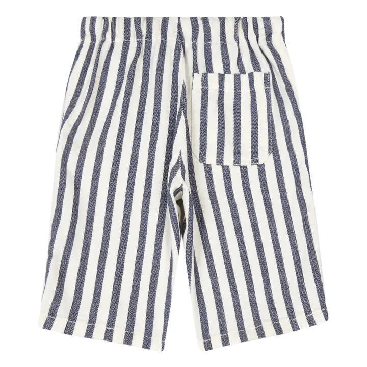 Linen and Cotton Striped Bermuda Shorts  | Navy blue- Product image n°2