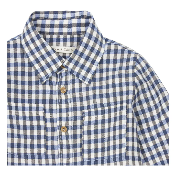 Hemd Leinen und Baumwolle Vichy | Blau- Produktbild Nr. 1