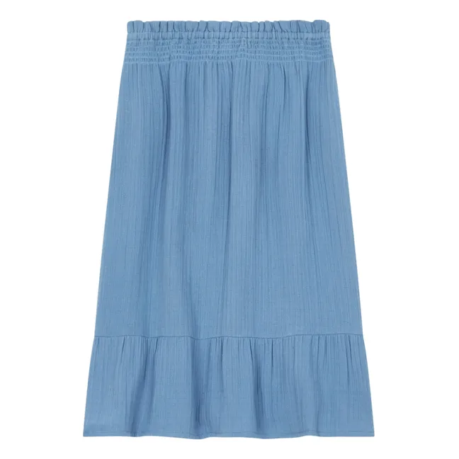 Long Organic Cotton Muslin Skirt | Blue