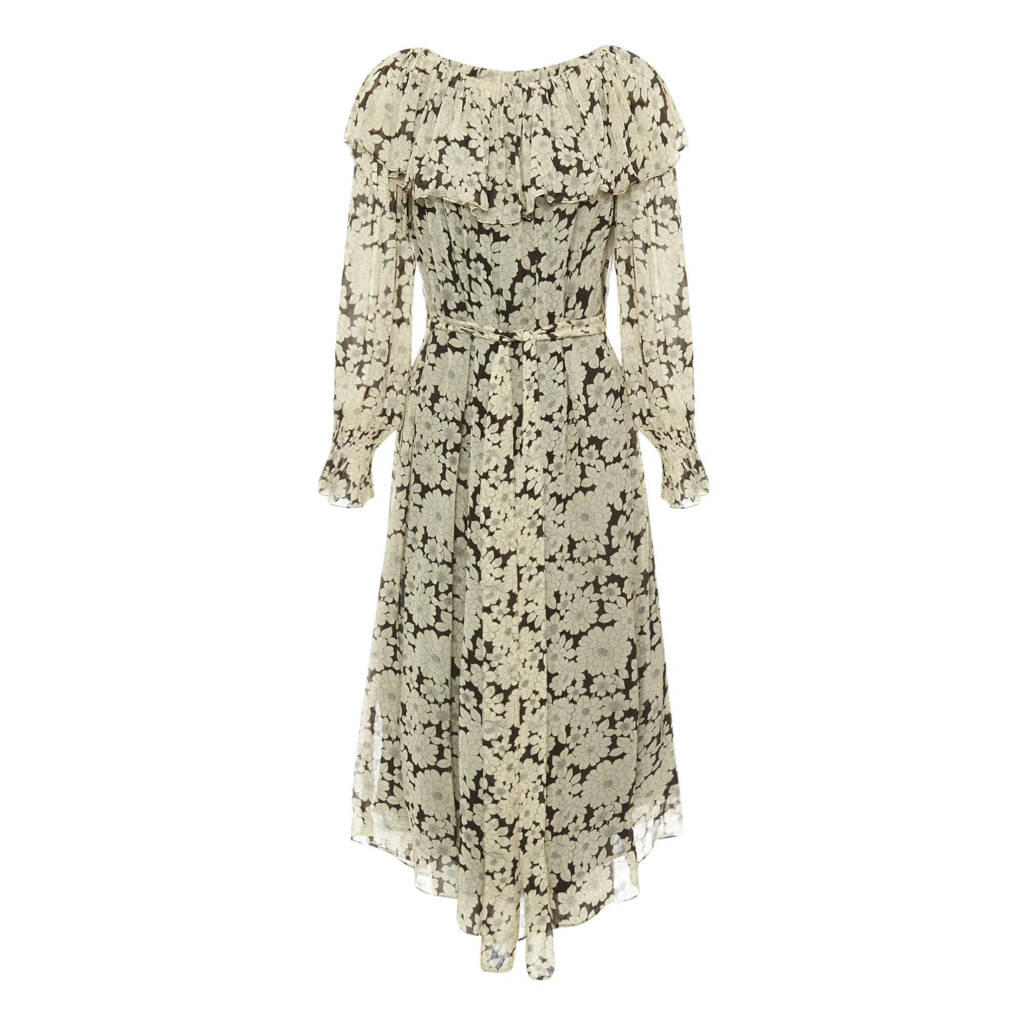 Laurence Bras Ecru Silk Crayon Daisy Print Dress