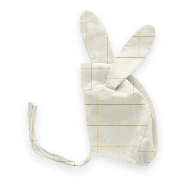 Gorro atado Conejo a cuadros de lino | Blanco- Imagen del producto n°0