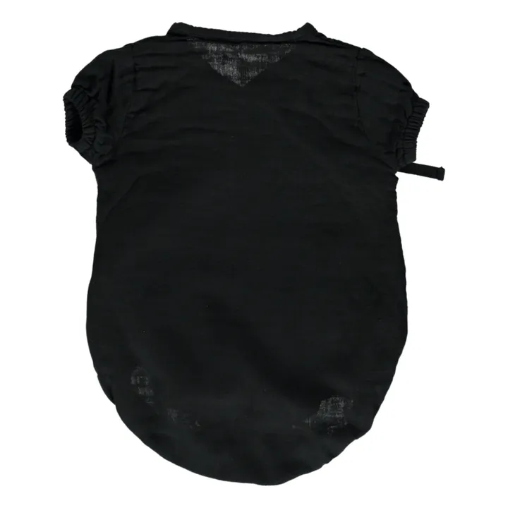 Double Organic Cotton Muslin Crossed Playsuit  | Black- Product image n°0