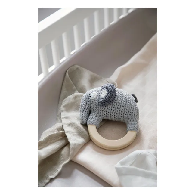 Hochet en crochet Elephant Fanto en coton bio | Gris