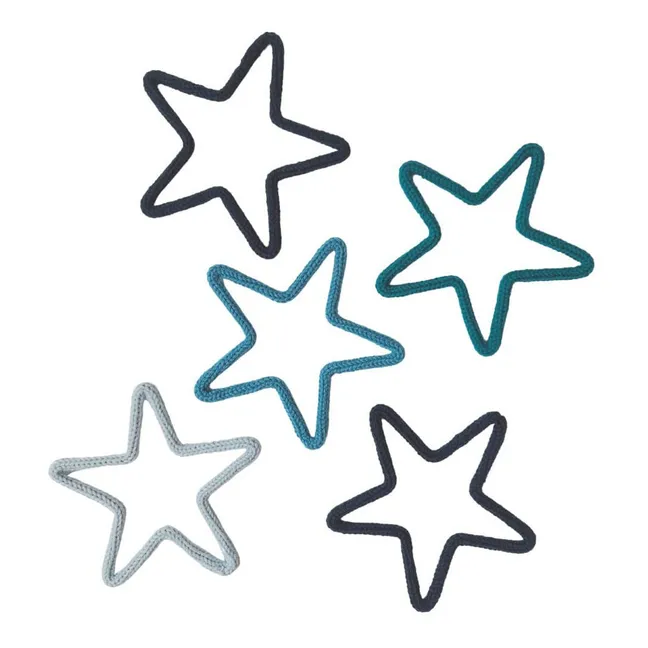 Knitted Wall Decorations - Stars - Set of 5 | Peacock blue