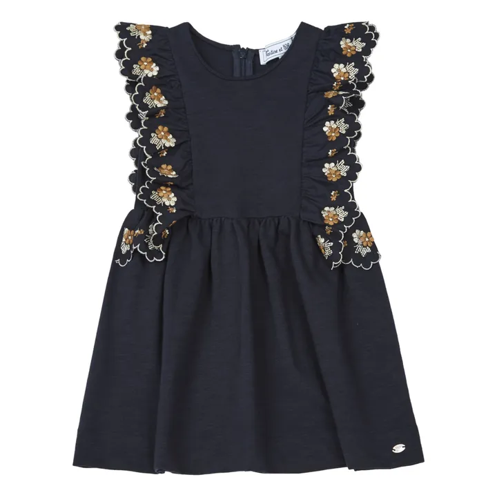 Floral Embroidered Dress  | Navy blue- Product image n°0