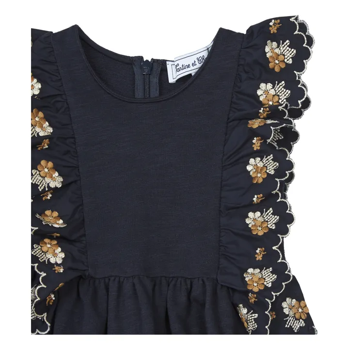 Floral Embroidered Dress  | Navy blue- Product image n°1