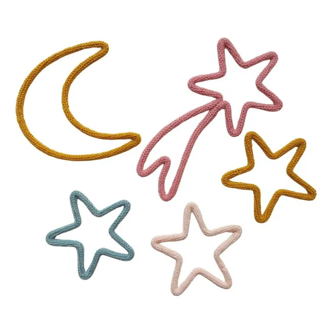 Knitted Wall Decorations - Moon and Stars - Set of 5 | Pink
