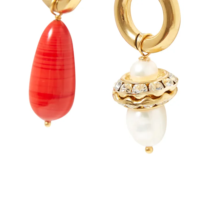 Pendientes Desparejados chapados en oro 24 ct Perlas | Rojo- Imagen del producto n°3
