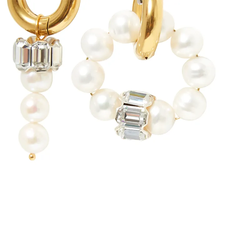 Vergoldete Ohrringe 24 ct Perlen und Swarovski Kristal | Weiß- Produktbild Nr. 3