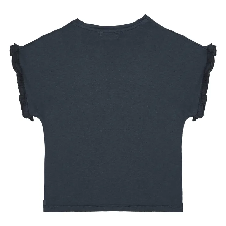 T-Shirt in lino con volants | Blu notte- Immagine del prodotto n°1