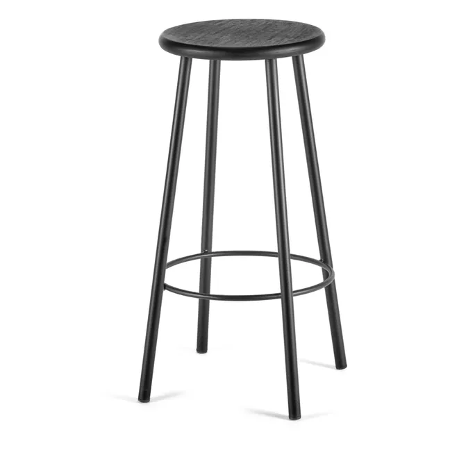 Wooden Stool with Metal Base | Black