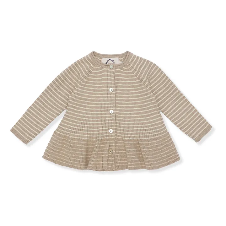 Organic Cotton Striped Frill Cardigan  | Pale pink- Product image n°0