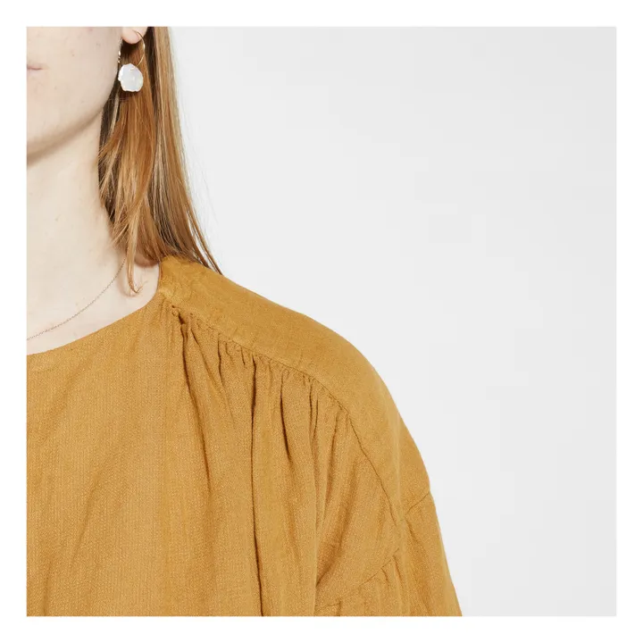 Blusa abotonada de algodón y lino | Caramelo- Imagen del producto n°3