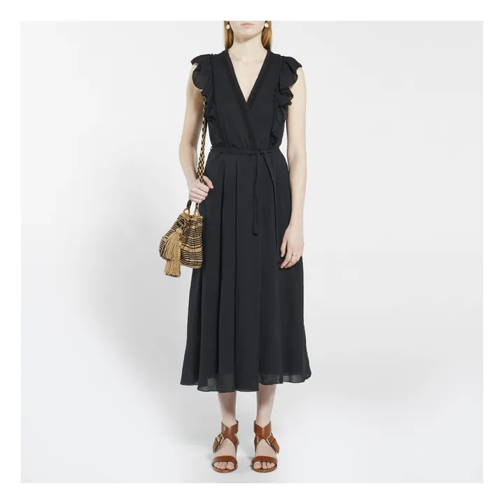 Crinkle Cotton Gauze Wrap Dress | Black- Product image n°1