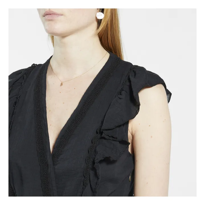 Crinkle Cotton Gauze Wrap Dress | Black- Product image n°3