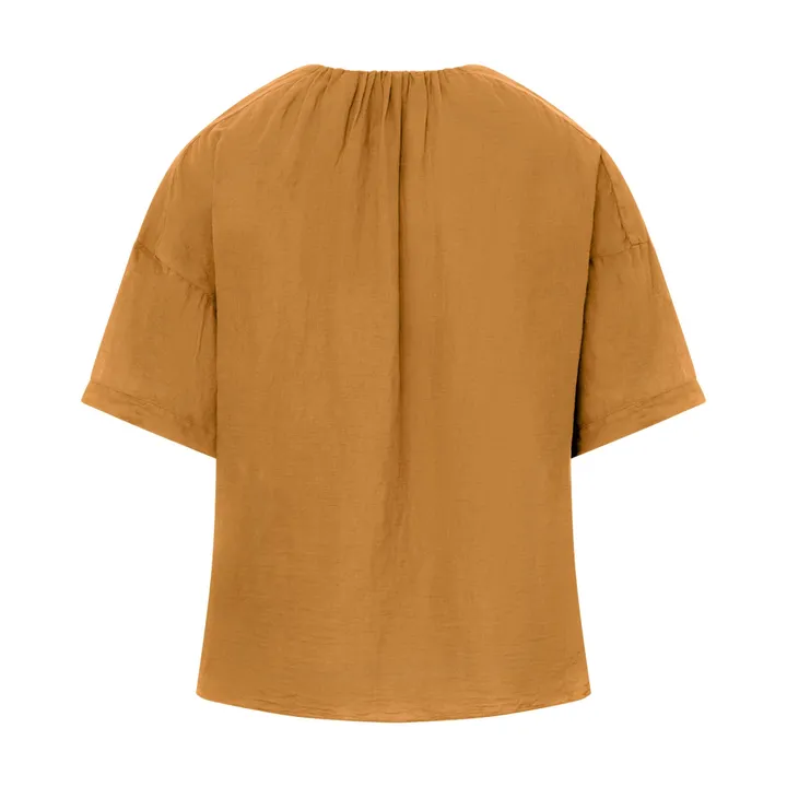 Blusa abotonada de algodón y lino | Caramelo- Imagen del producto n°4