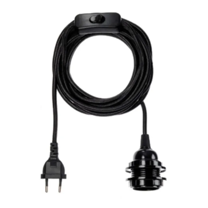 Toma de cable de tela para lámpara con enchufe | Negro- Imagen del producto n°0