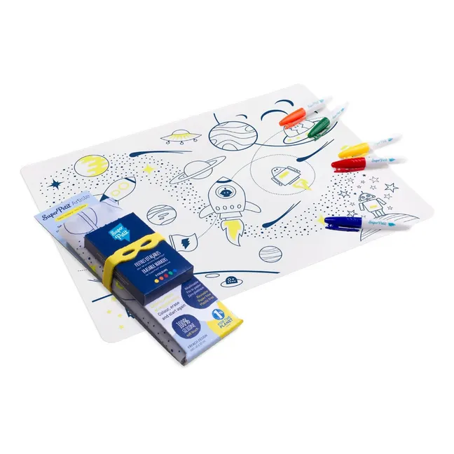 Set de table à colorier avec 5 feutres et bracelet Super héros