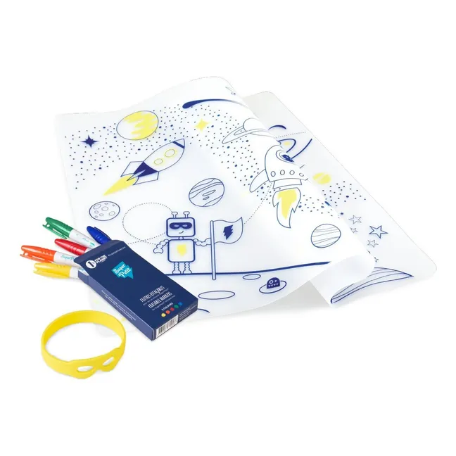 Set de table à colorier avec 5 feutres et bracelet Super héros