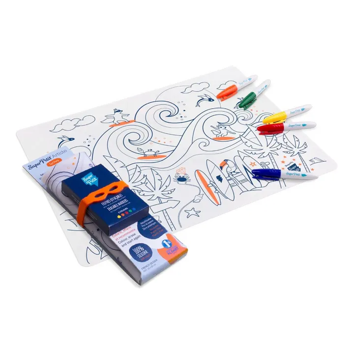Tovaglietta da colorare con 5 pennarelli e un braccialetto Surf Party- Immagine del prodotto n°0