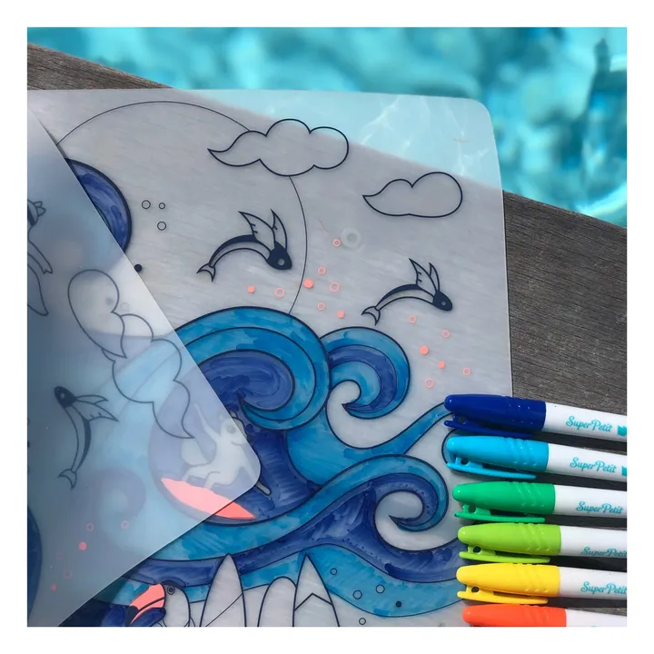 Tovaglietta da colorare con 5 pennarelli e un braccialetto Surf Party- Immagine del prodotto n°1