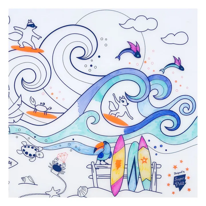 Tovaglietta da colorare con 5 pennarelli e un braccialetto Surf Party- Immagine del prodotto n°2