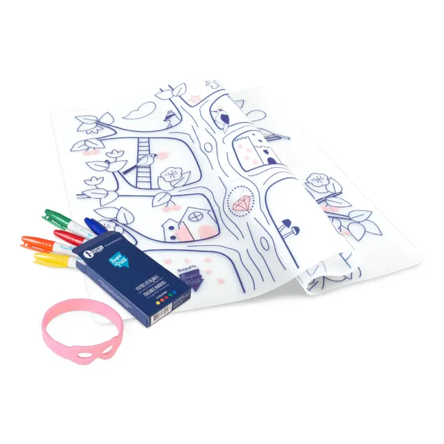 Set de table à colorier avec 5 feutres et bracelet Arbre magique Rose