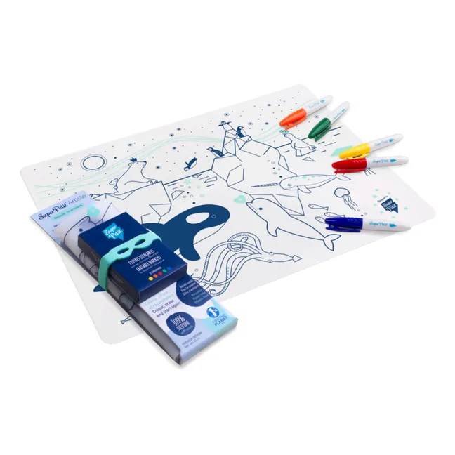 Set de table à colorier avec 5 feutres et un bracelet Sur la banquise