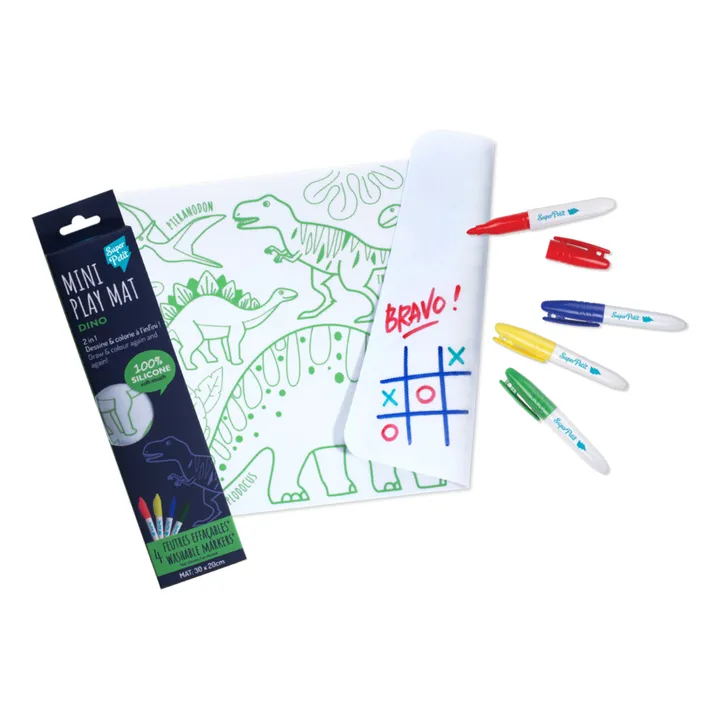 Mini Reversible Coloring Placemats With 4 Felt Pens - Dinosaur- Product image n°0