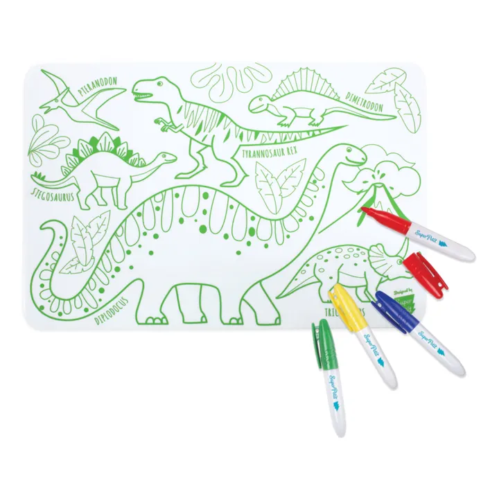 Mini set de table à colorier réversible avec 4 feutres - Dinosaure- Image produit n°2