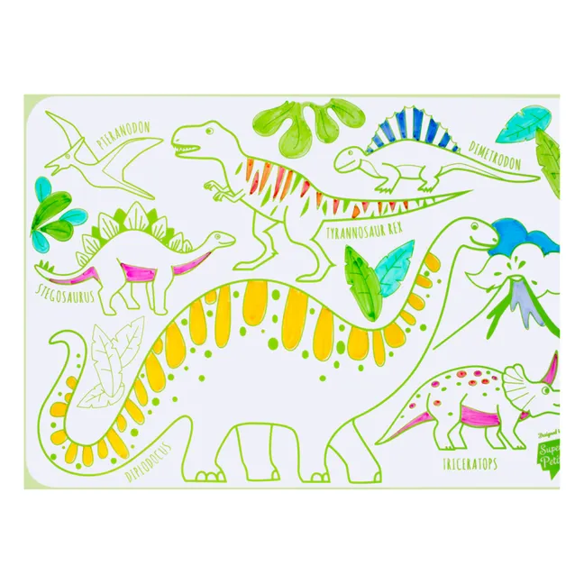 Mini Reversible Coloring Placemats With 4 Felt Pens - Dinosaur