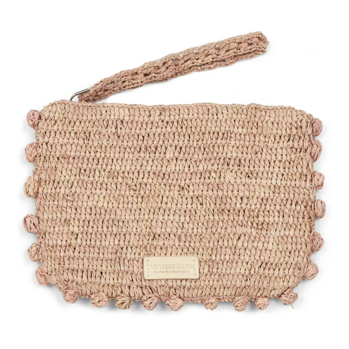 Zipped Clutch with Raphia Bubbles | Coral- Product image n°0