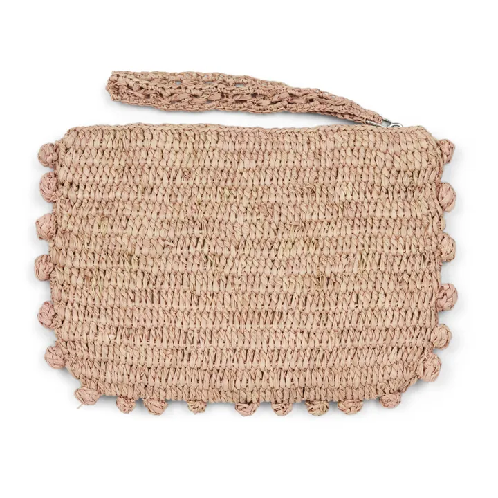 Zipped Clutch with Raphia Bubbles | Coral- Product image n°1