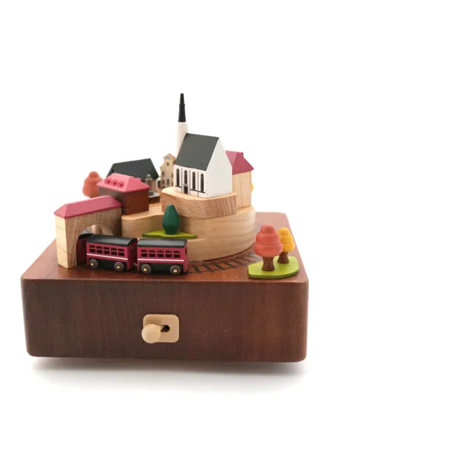 Caja de música de madera Tren de otoño